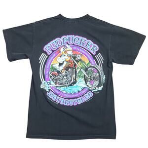 Vintage Y2K Fudpucker’s Motorcycles Humor Bike Graphic Black T-Shirt 2003